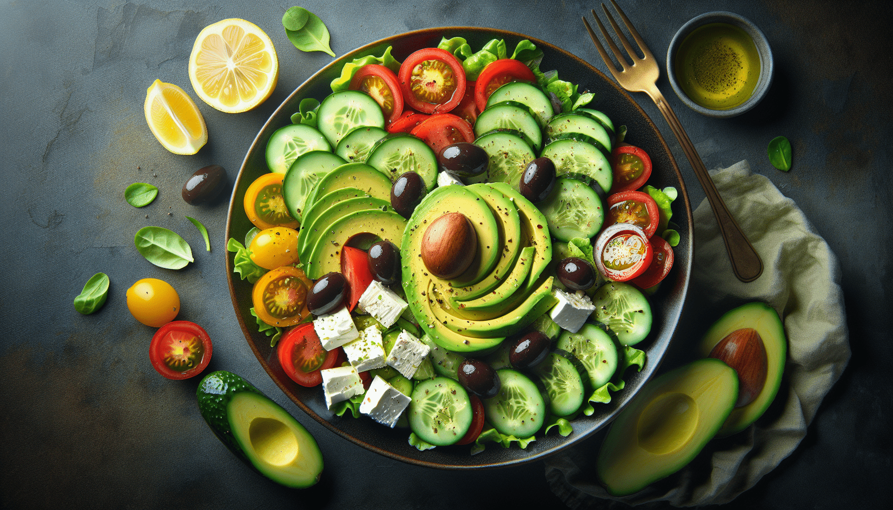 Keto Greek Salad With Avocado And Lemon Dressing