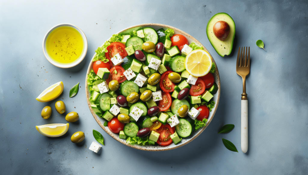 Keto Greek Salad With Avocado And Lemon Dressing